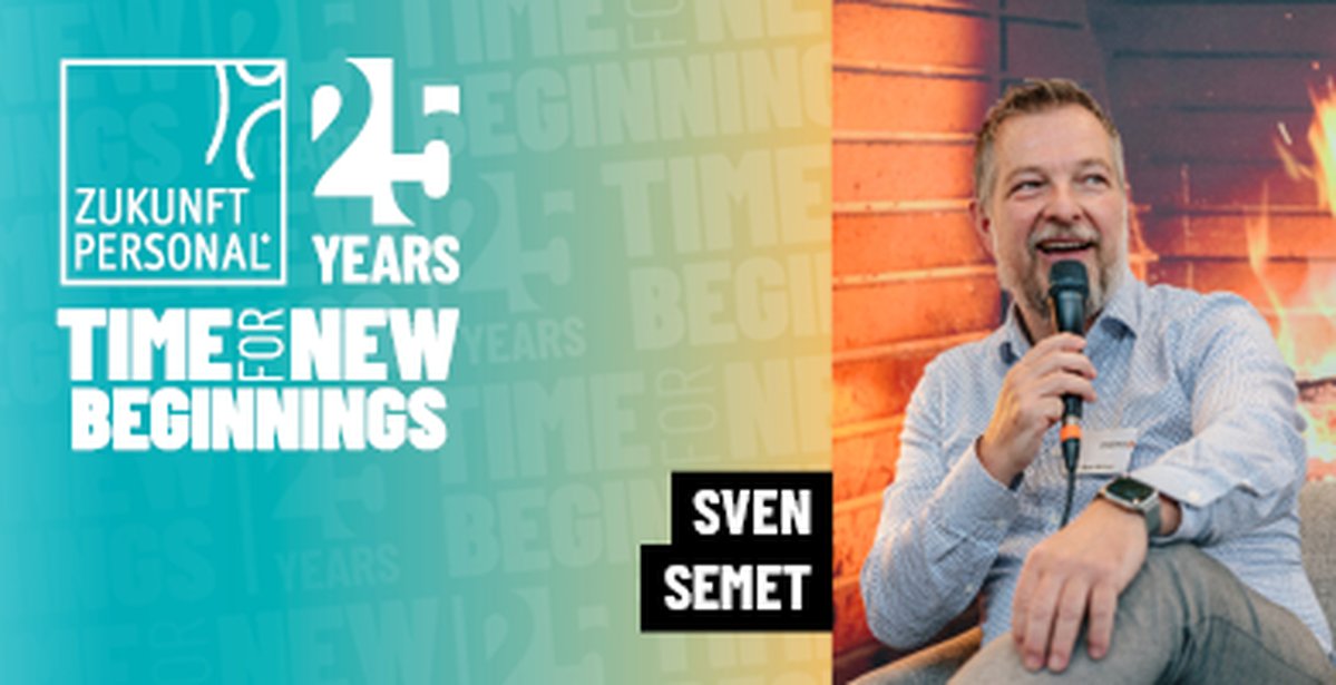 Auf der linken Seite ist der Slogan "Time for new Beginnings" mit dem 25 Jahre Jubiläums Logo zu sehen und rechts ist Sven Semet abgebildet