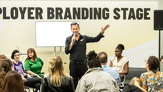 Photo of a presentation at the Employer Branding Stage in the EBX Area