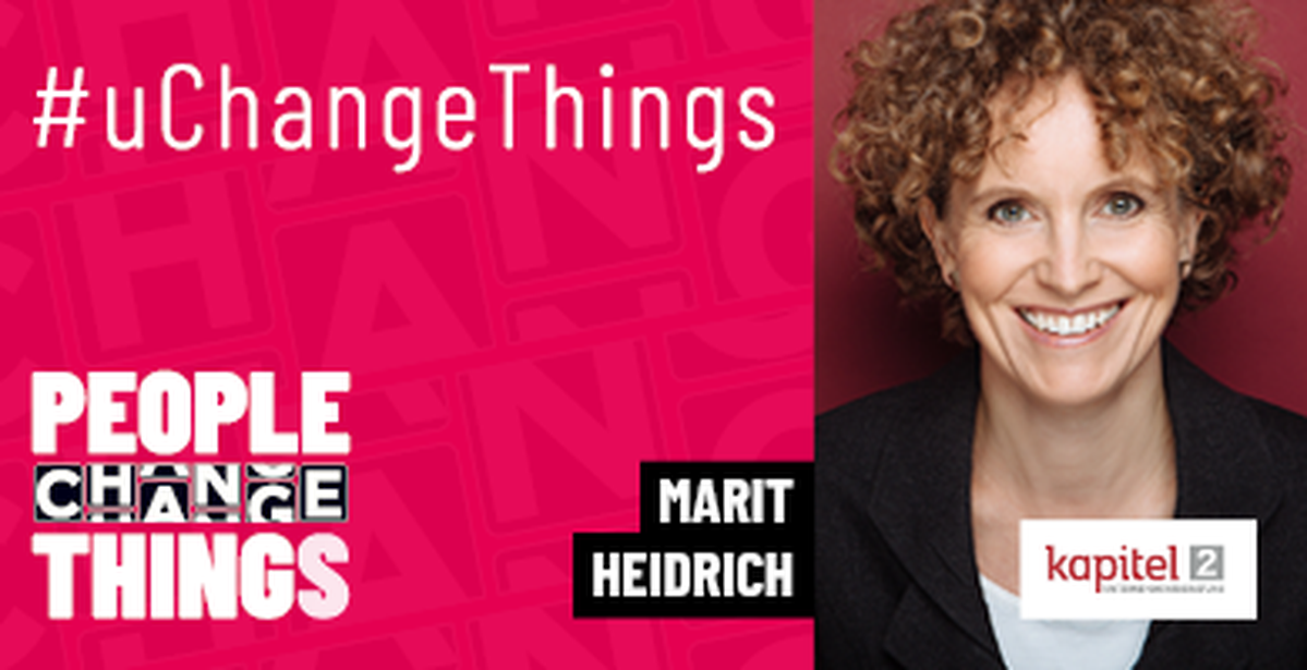 links ist der Hintergrund Pink und es steht People change Thinks und rechts ein Bild von  Estelle Dietrich